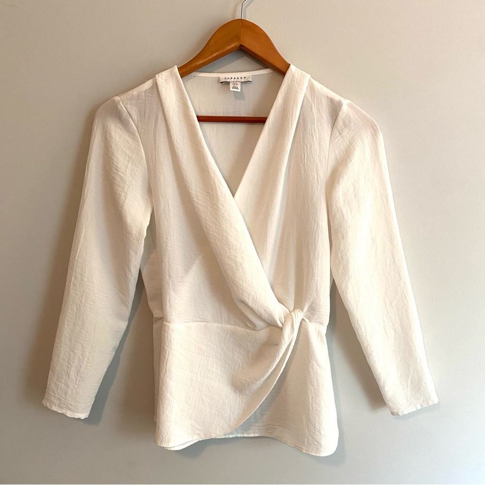 TOPSHOP Cream Wrap Blouse Size 2
